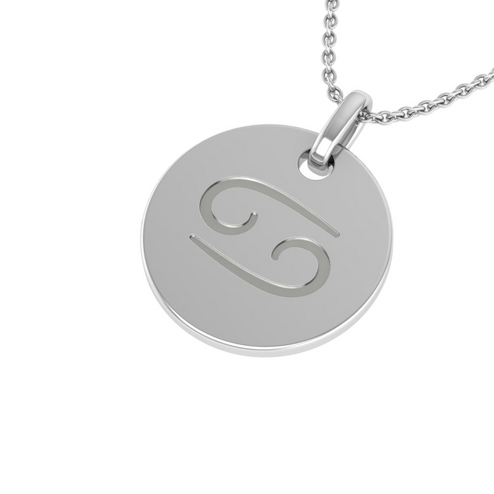 Cancer (June 21 - July 22) "BlueJwel's Round Engraved Cancer Pendant in Sterling Silver"