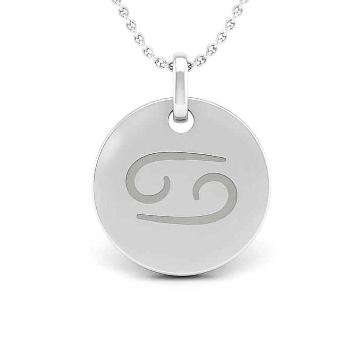 Cancer (June 21 - July 22) "BlueJwel's Round Engraved Cancer Pendant in Sterling Silver"