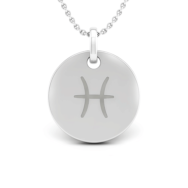 Pisces (February 19 - March 20) "BlueJwel's Round Engraved Pisces Pendant in Sterling Silver"