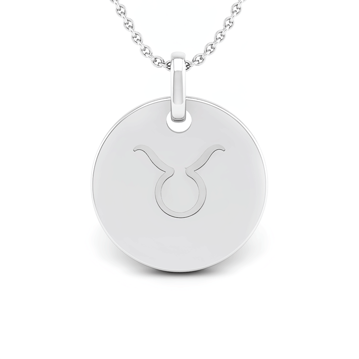 Taurus (April 20 - May 20) "BlueJwel's Round Engraved Taurus Pendant in Sterling Silver"