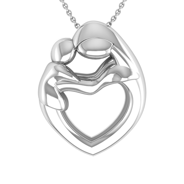 Mother and Child Heart Pendant in Sterling Silver