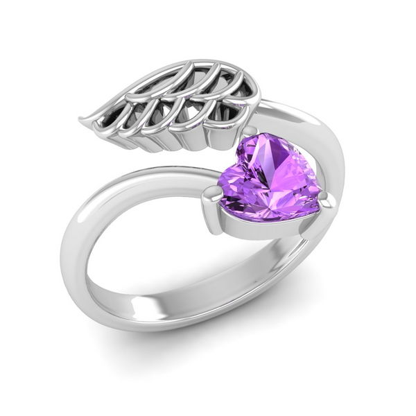 February - Amethyst: "Amethyst Angel Wing Ring - Tranquility in Every Touch"