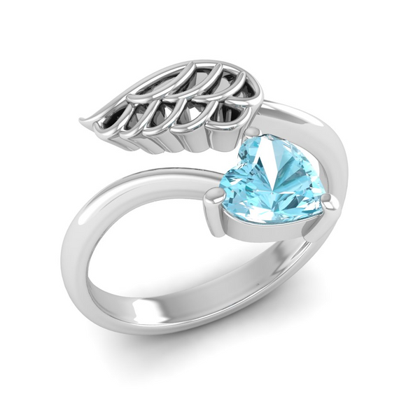 March - Aquamarine: "Aquamarine Angel Wing Ring - A Beacon of Hope and Renewal"