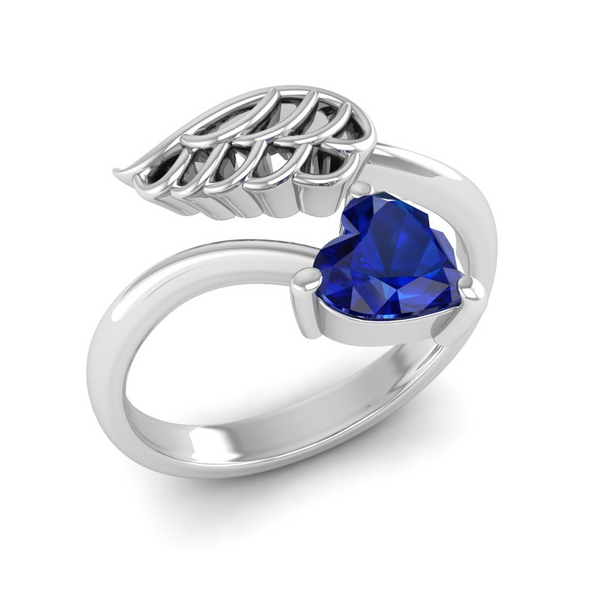 September - Sapphire: "Sapphire Angel Wing Ring - Wisdom and Beauty Interwoven"