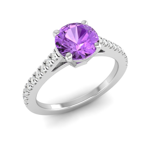 February - Amethyst "BlueJwel's Round Amethyst Solitaire Ring - The Essence of Calm"