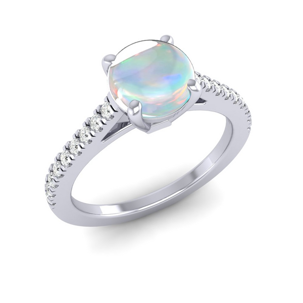 October - Opal "BlueJwel's Round Opal Solitaire Ring - Creative Flames"