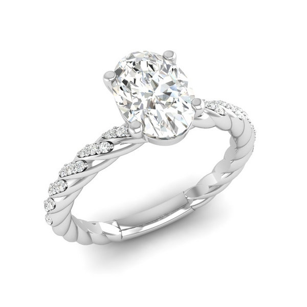 April - Diamond "BlueJwel's Solitaire Oval Diamond (CZ) Ring with CZ Diamond Accents in Sterling Silver"