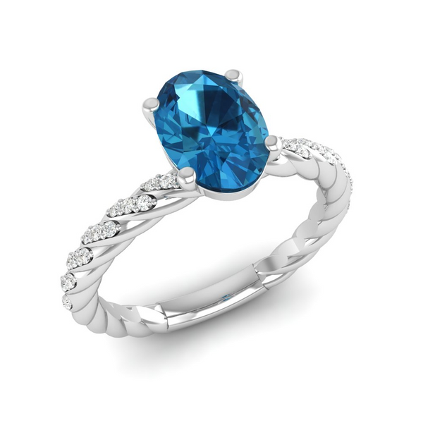 December - Turquoise "BlueJwel's Solitaire Oval Turquoise Ring with CZ Diamond Accents in Sterling Silver"