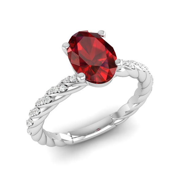 January - Garnet "BlueJwel's Solitaire Oval Garnet Ring with CZ Diamond Accents in Sterling Silver"