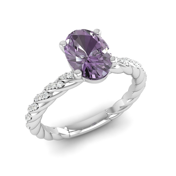 June - Alexandrite "BlueJwel's Solitaire Oval Pearl Ring with CZ Diamond Accents in Sterling Silver"