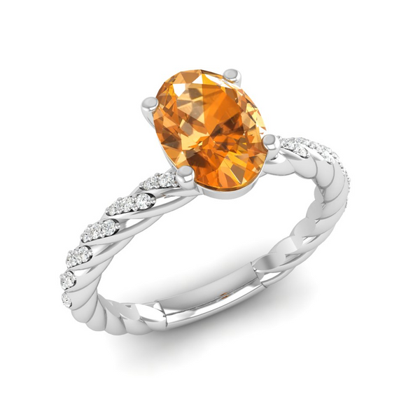 November - Topaz "BlueJwel's Solitaire Oval Topaz Ring with CZ Diamond Accents in Sterling Silver"