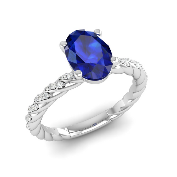 September - Sapphire "BlueJwel's Solitaire Oval Sapphire Ring with CZ Diamond Accents in Sterling Silver"