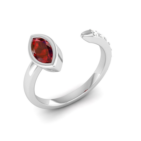 January Garnet - Solitaire in Marquise shape and studded diamonds on the other side, easily adjustable silver ring- Embrace New Beginnings