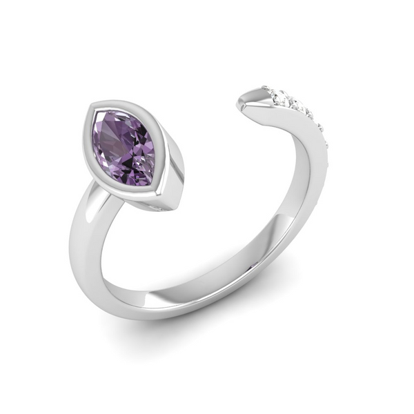 February – Amethyst - Solitaire in Marquise shape and studded diamonds on the other side, and easily adjustable silver ring -Tranquility in Every Touch