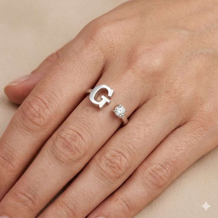 'G' Initial Ring with Diamond Bluejwel – Blue Jwel