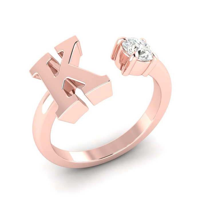 'K' Initial Ring with Diamond