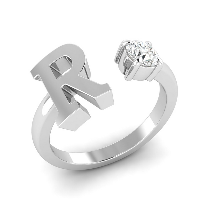 'R' Initial Ring with Diamond