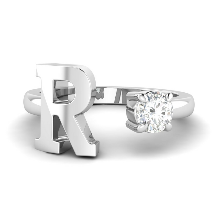 'R' Initial Ring with Diamond