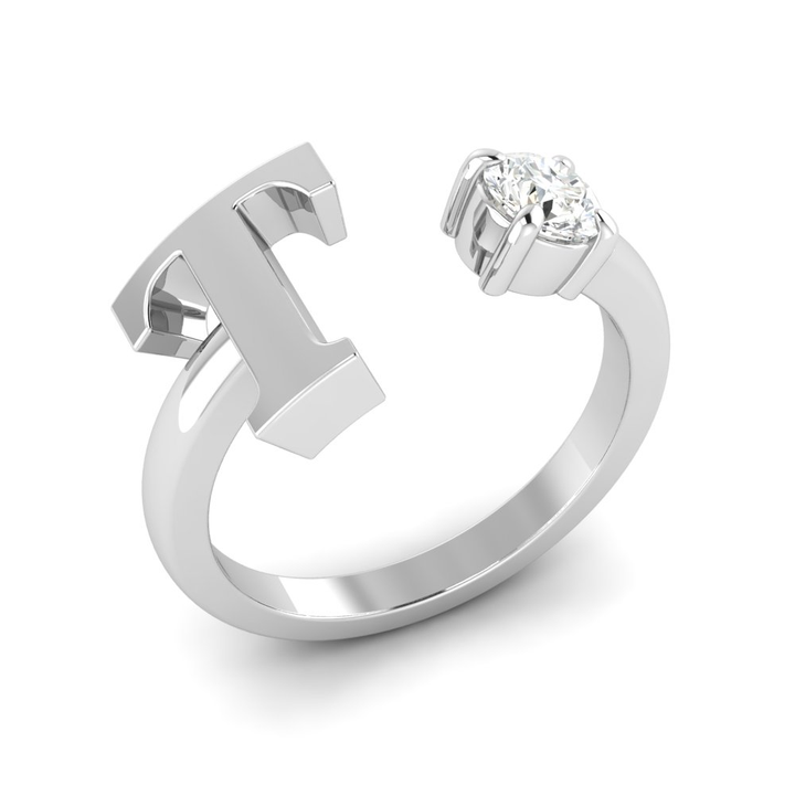 'T' Initial Ring with Diamond