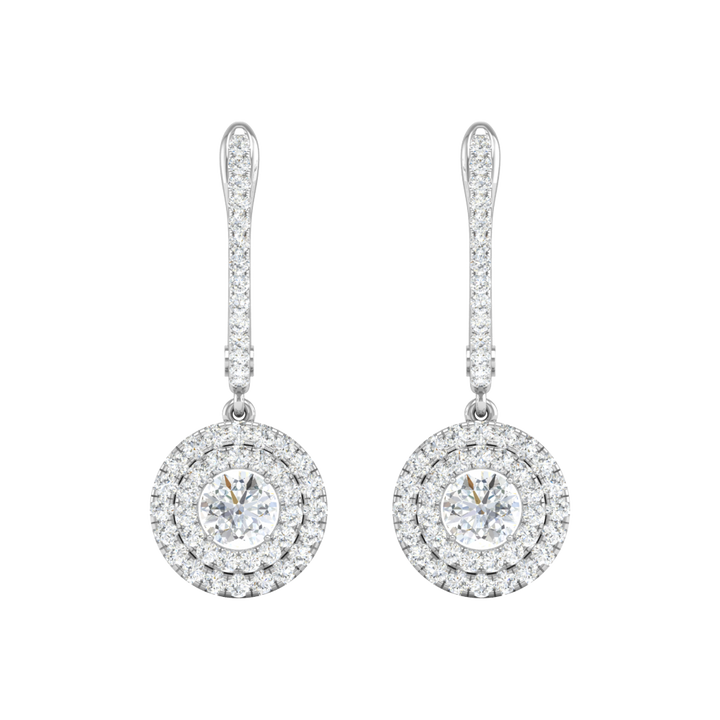 Floating Halo Round CZ Diamond Drop Earrings