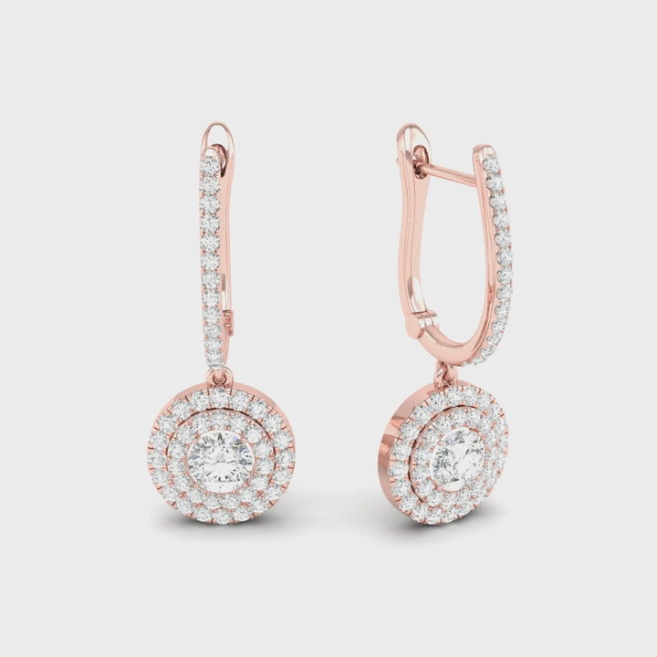 Floating Halo Round CZ Diamond Drop Earrings