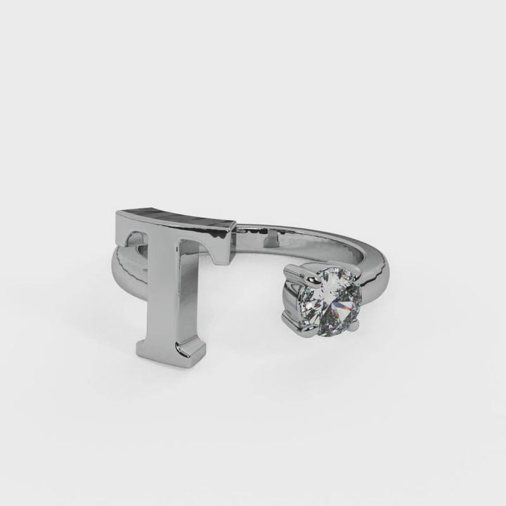 'T' Initial Ring with Diamond