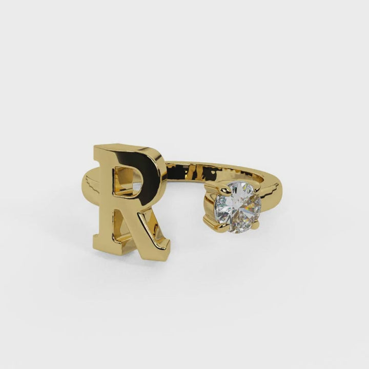 'R' Initial Ring with Diamond