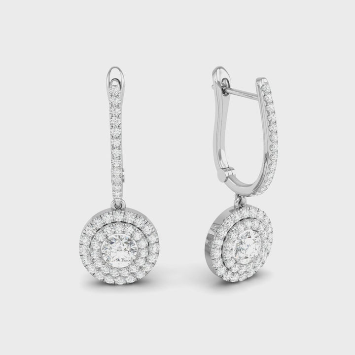 Floating Halo Round CZ Diamond Drop Earrings